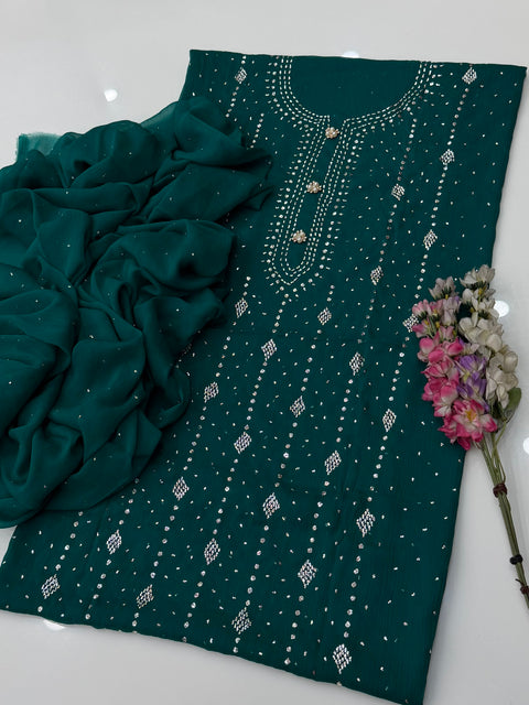 🔥 Beautiful Mukesh Kamdani Work Soft Bamber Chiffion 2 Pc Dress 👗