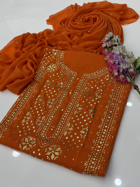 Indian Golden Mukesh Work Chiffion 2 Pc Dress 👗