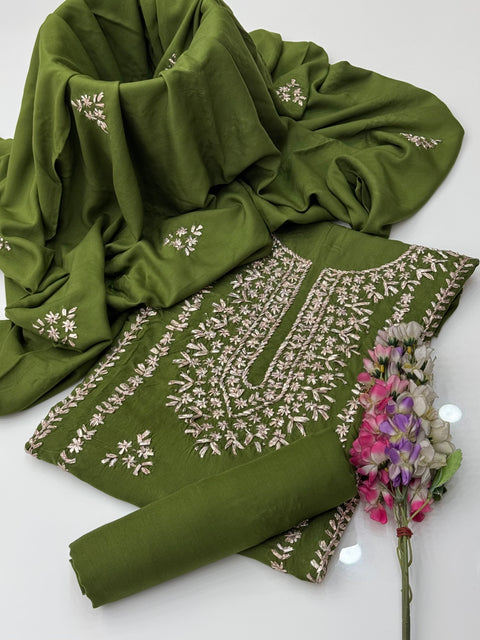 Handmade LCD Goota Kinari Embroidery 🧵 Linen 3 Pc Dress 👗