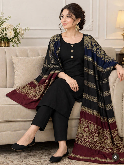 💕 #Winter’s Jacquard Pashmina Shawl With Dhanak 3 PC Dress 👗