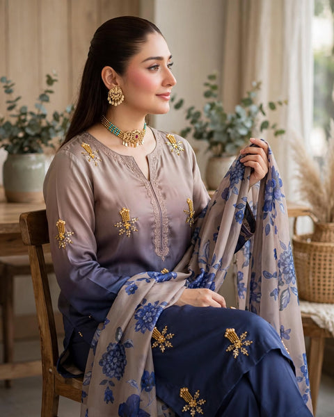 💕 #MOST #VIRAL OMBRE BEADS WORK SILK 3 PC Dress 👗
