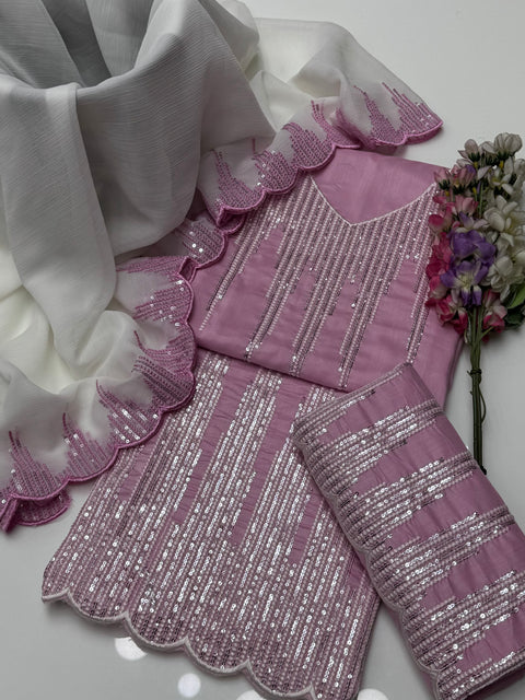 Fancy Sequence Embroidery 🧵 Viscous Silk 3 PC Dress 👗
