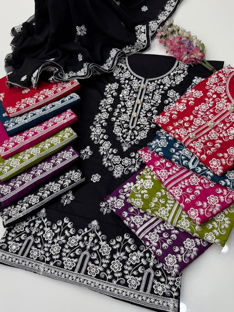 💕 Beautiful Boutique Style Fancy Computer Thread Embroidery 🧵 Lawn 3 PC Dress 👗
