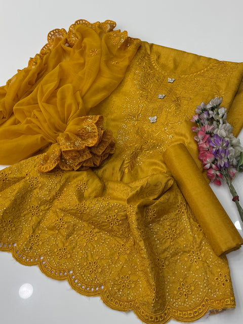 Party Wear’s Fancy Sequence Shiffile Chikankari Viscous 3 Pc 👗
