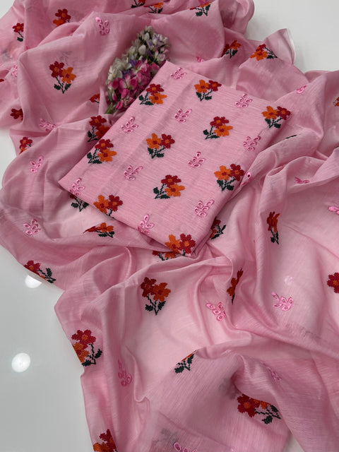 Beautiful Cross Stitch Embroidery 🧵 With Chikankati Boring Work Paper Cotton 2 Pc Dress 👗