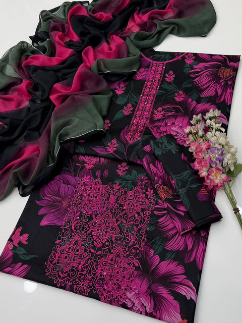 🔥 Beautiful Boutique Style Chikankari Embroidery 🧵 Digital Printed Pure Lawn 3 PC Dress 👗