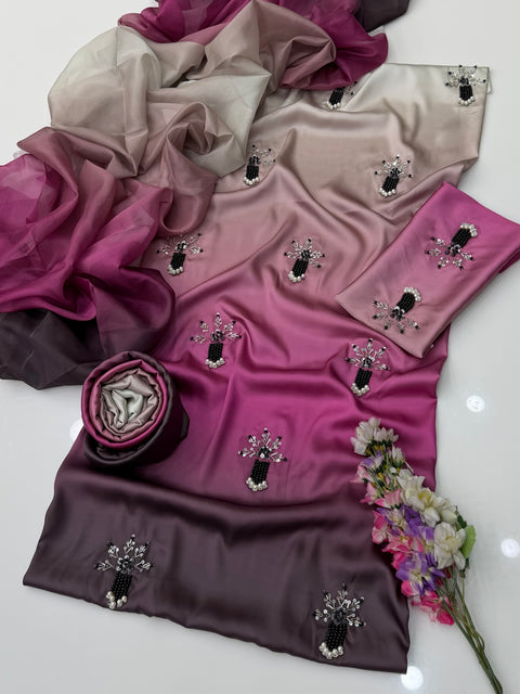 💕 #MOST #VIRAL OMBRE BEADS WORK SILK 3 PC Dress 👗