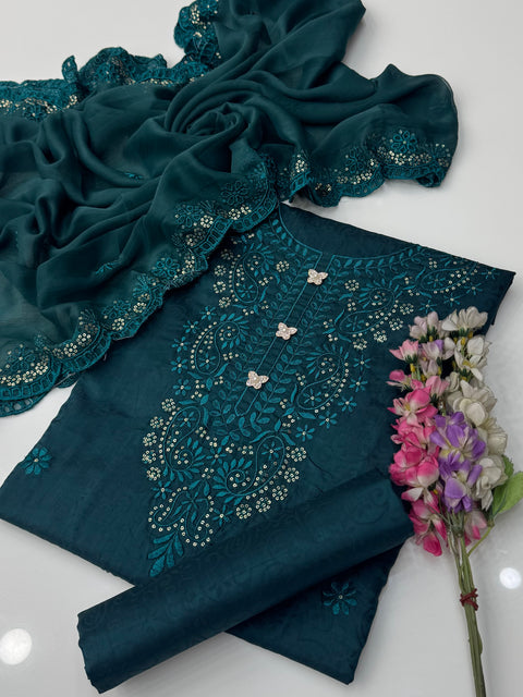 Party Wear’s Fancy Sequence Shiffile Chikankari Viscous 3 Pc 👗