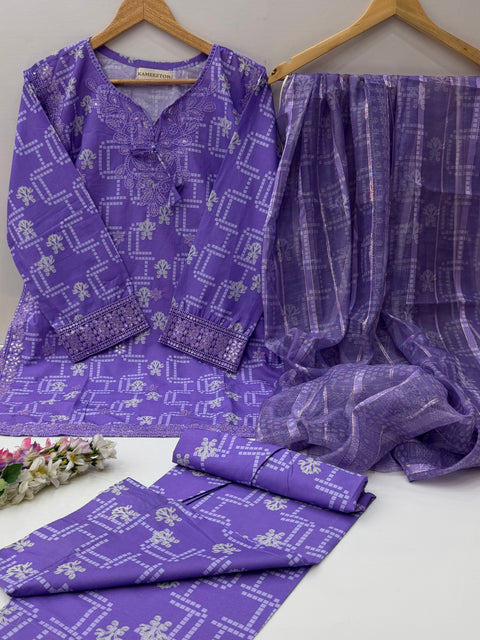 🔥 #STITCHED #LAWN WITH FARSHI SHALWAR 3PC 🔥