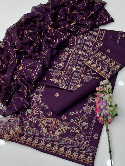 💕 Branded Luxury Pure Lawn With Embroidered Patches 3 Pc 👗