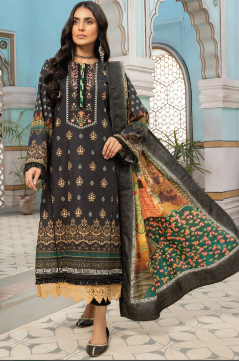 💕Mausummery Brand Digital Printed Soft Khaddar 3 Pc Dress