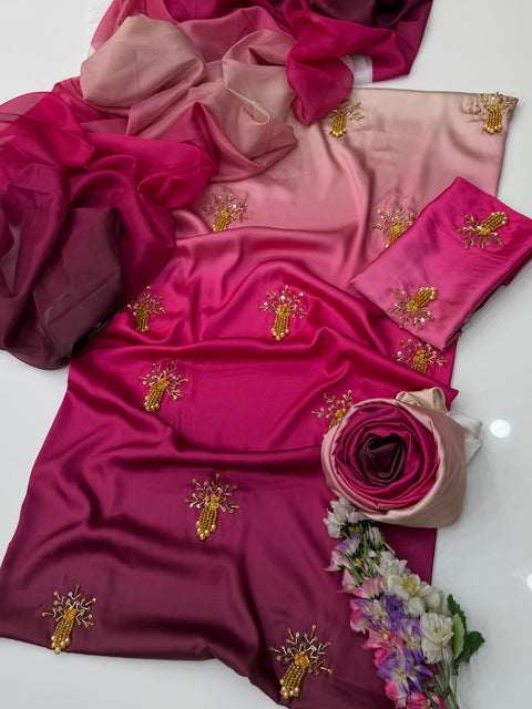💕 #MOST #VIRAL OMBRE BEADS WORK SILK 3 PC Dress 👗