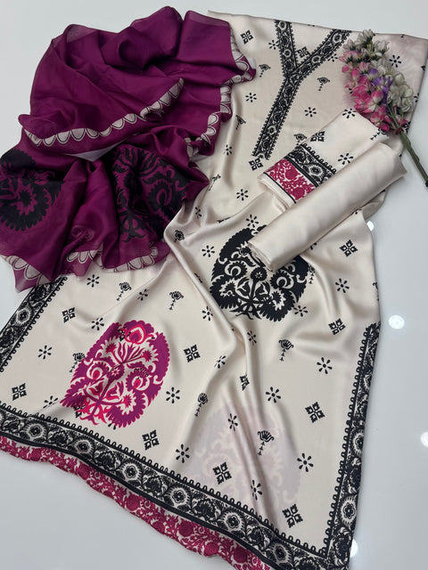 💕 Zainab Chottani Brand Digital Printed Shamooz Silk 3 PC Dress