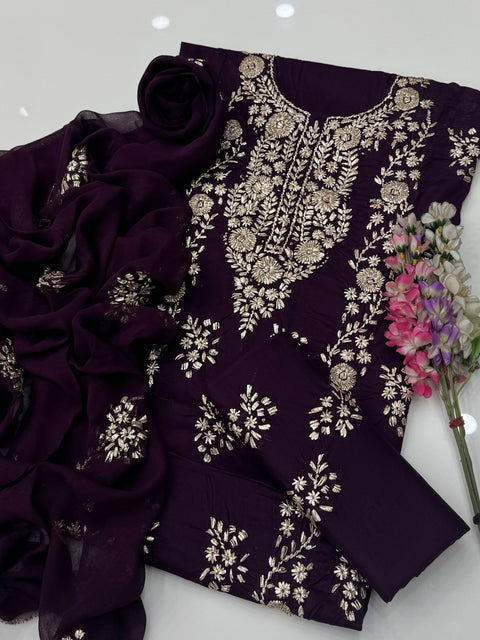 Handmade LCD Goota Kinari Embroidery 🧵 Pure Lawn 3 Pc 👗