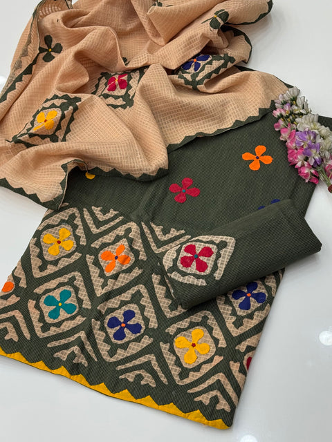 Handcrafted Applique Rally Work Khaadi Lawn 3 Pc Dress 👗