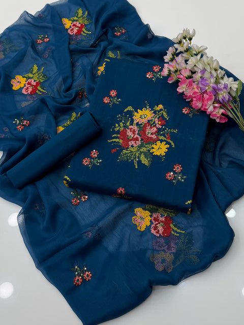 💕 Cross Stitch Sequence Embroidery 🧵Lawn 3 PC Dress 👗