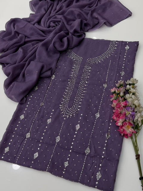 🔥 Beautiful Mukesh Kamdani Work Soft Bamber Chiffion 2 Pc Dress 👗