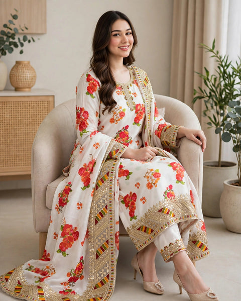 💕 #ETHNIC Beautiful Fancy Embroidered Shamooz Silk 3 PC