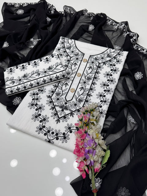 Handmade Style Embroidered 🧵Galla Daman Lawn 3 Pc Dress 👗