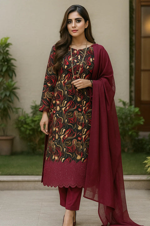 Shiffile Chikankari Embroidery 🧵 Viscous Bana Dora Digital Print 3 Pc