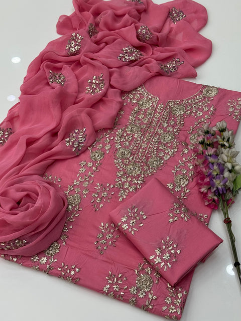 Handmade LCD Goota Kinari Embroidery 🧵 Pure Lawn 3 Pc 👗
