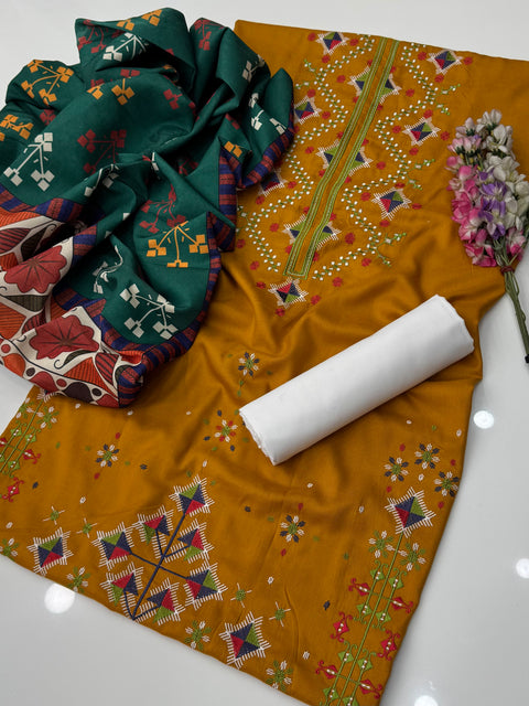 Branded Hit Codes Boutique Style Embroidered Soft Khaddar & Dhanak 3 PC Dress 👗