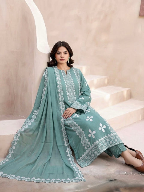 🔥 Most Demanded Applique & Cross Stitch Embroidery 🧵 Lawn 3 Pc Dress 👗