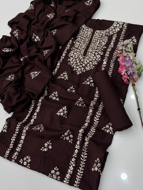 Handmade LCD Goota Kinari Embroidery 🧵 Linen 3 Pc Dress 👗