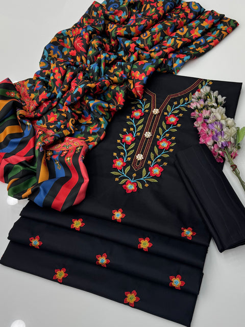 💕 WINTER’s Beautiful Digital 3D Flower Embroidery 🧵 Dhanak Marina 3 PC Dress 👗