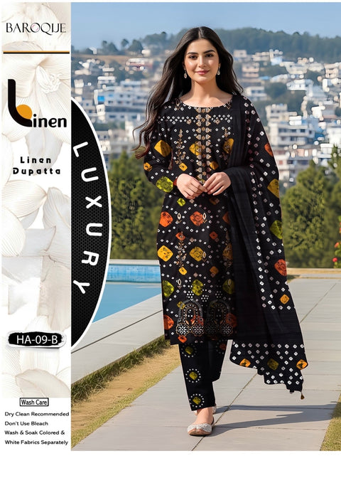 Shiffile Chikankari Embroidery Digital Printed Linen 3 PC Dress 👗