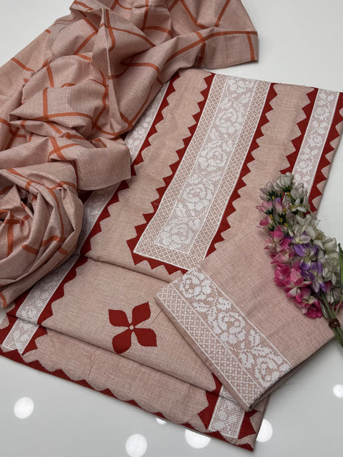 🔥 WINTER’s Beautiful Handmade Cross Stitch Tanka With Applique Ralli Work 3 Pc Dress 👗