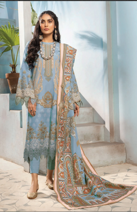 💕Mausummery Brand Digital Printed Soft Khaddar 3 Pc Dress