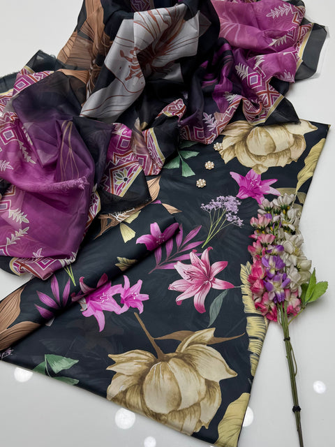 💕 Digital Printed Premium Shamooz Silk 3 Pc Dress 👗