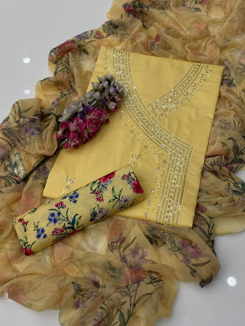 Eid’s Fancy Angrakha Style Sequence Embroidery 🧵 Lawn  3 Pc Dress 👗