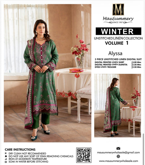 🔥 💯% Original Mausummery Brand Digital Printed Linen 3 Pc Dress 👗