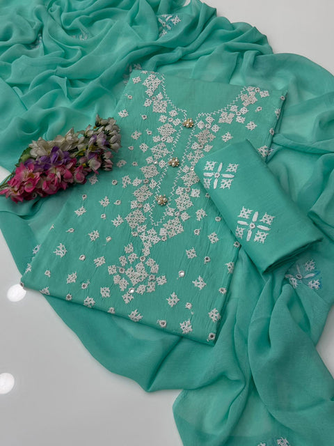 🔥 Handmade Sindhi Tanka Embroidery 🧵 With Sheesha Work Pure Lawn 3 Pc Dress 👗