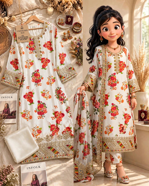 💕 #ETHNIC Beautiful Fancy Embroidered Shamooz Silk 3 PC