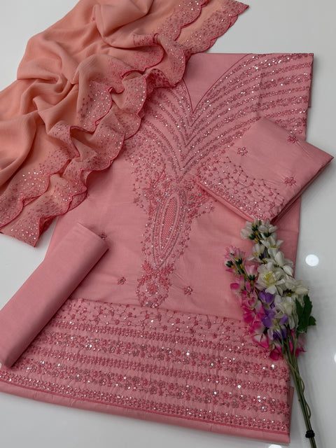 💕 Fancy Beautiful Outfit Bareeze Sequence Embroidery 🪡 Lawn 3 PC Dress 👗