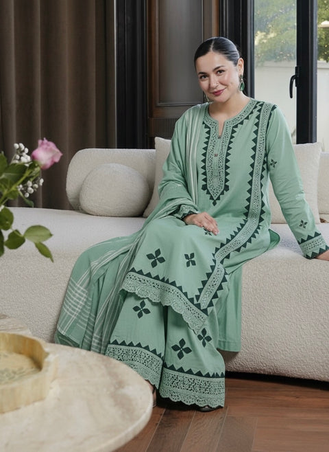 Winter’s Handmade Pakka Tanka With Applique Ralli Work 3 Pc Dress 👗