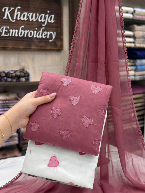 🖤 MOST VIRAL HEART EMBROIDERY 🧵 LAWN 3 PC 🖤