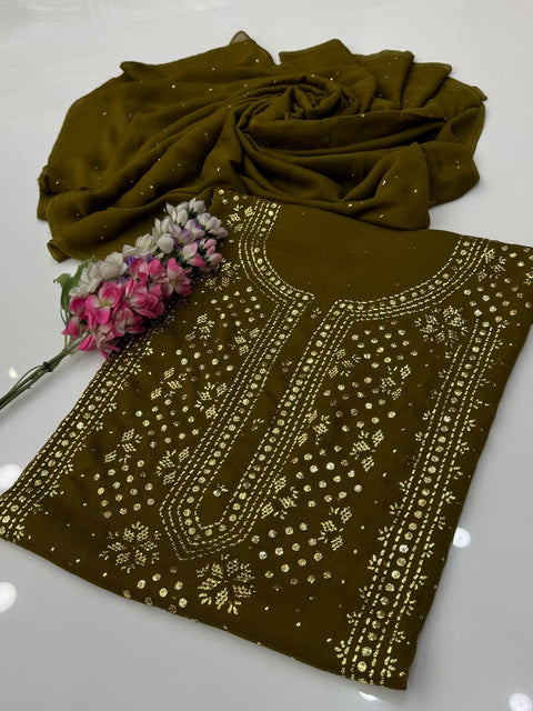 Indian Golden Mukesh Work Chiffion 2 Pc Dress 👗