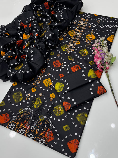 Shiffile Chikankari Embroidery Digital Printed Linen 3 PC Dress 👗