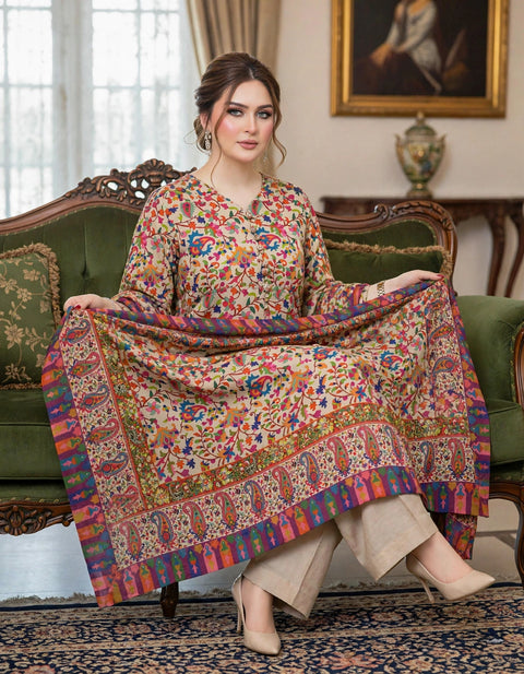 🔥KALAMKARI PASHMINA 3PC 🔥