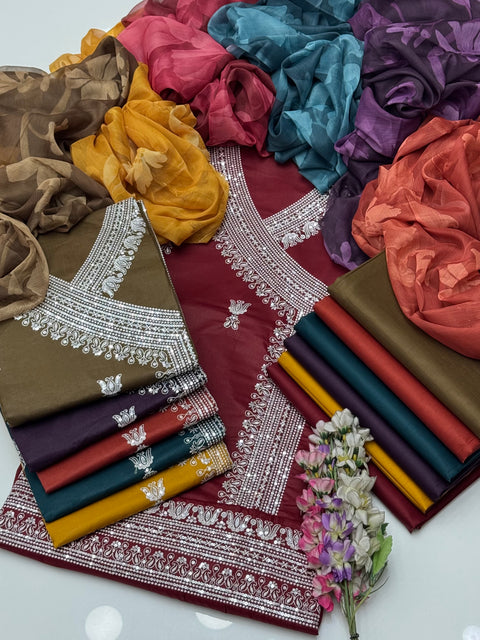 Fancy Angrakha Style Sequence Work Embroidery 🧵 Lawn 3 Pc Dress 👗
