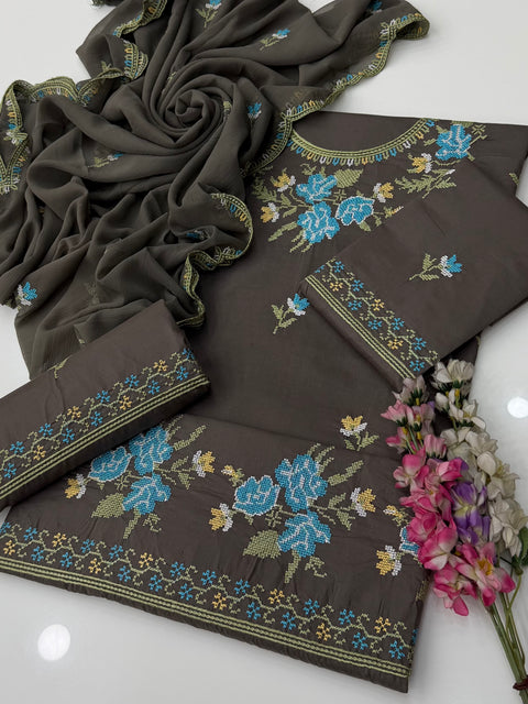 💕 Beautiful Handmade Style Cross Stitch Embroidery 3 Pc Dress 👗