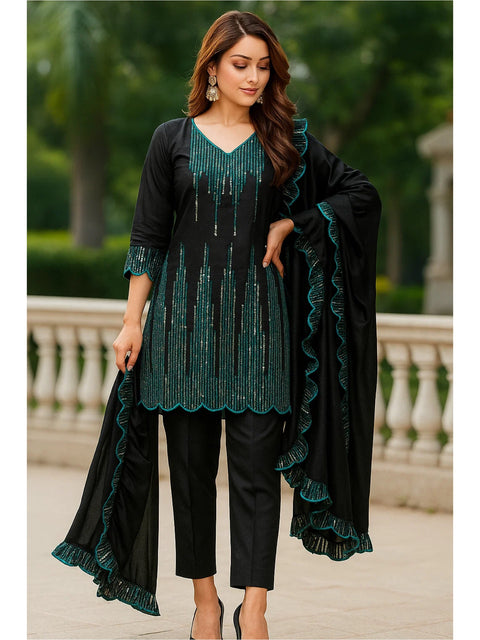 💕 Fancy Sequence Embroidery 🧵 Cotton Lawn 3 PC Dress 👗