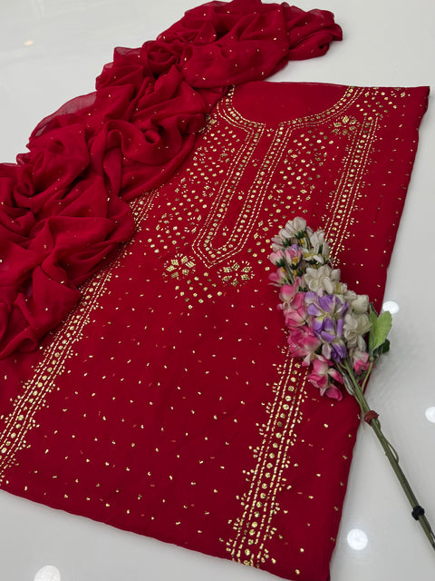 Indian Golden Mukesh Work Chiffion 2 Pc Dress 👗