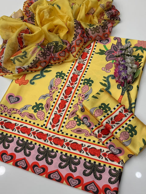 💕 Digital Printed Premium Shamooz Silk 3 Pc Dress 👗