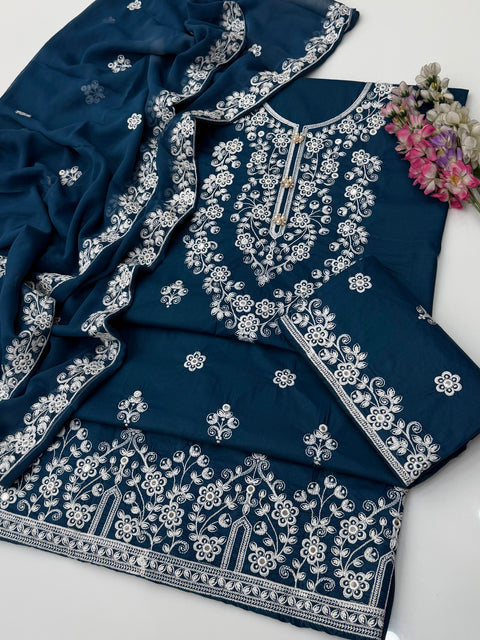 💕 Beautiful Boutique Style Fancy Computer Thread Embroidery 🧵 Lawn 3 PC Dress 👗