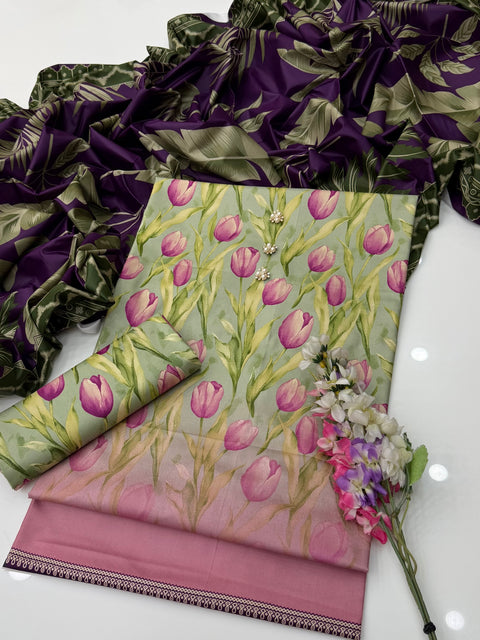 🔥 #Branded Hit Code Digital Printed Superior Quality Linen 3 PC Dress 👗